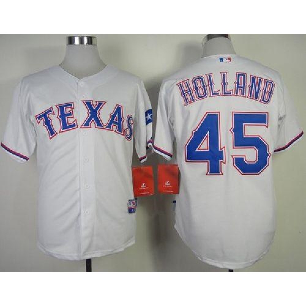 Rangers #45 Derek Holland White Cool Base Stitched MLB Jersey
