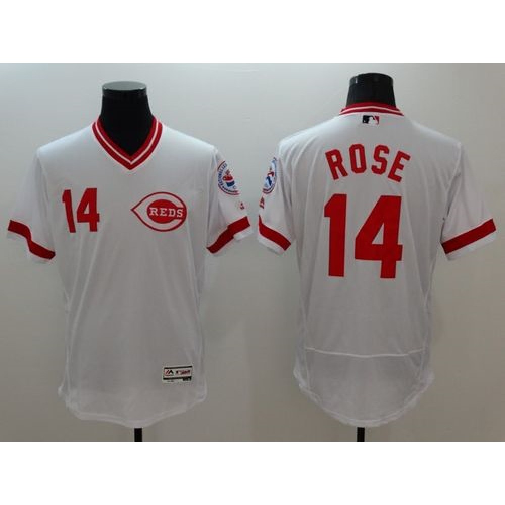 Reds #14 Pete Rose White Flexbase Authentic Collection Cooperstown Stitched MLB Jersey