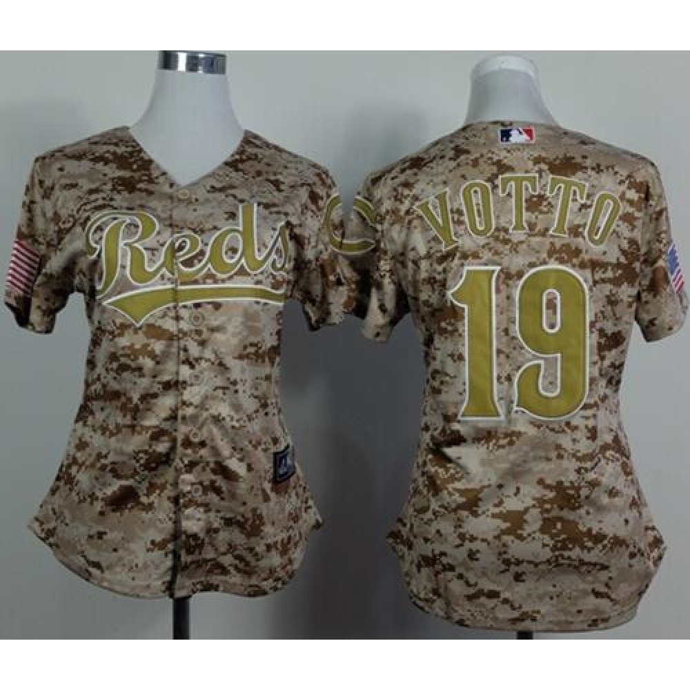 Reds #19 Joey Votto Camo Women's Alternate Cool Base Stitched MLB Jersey