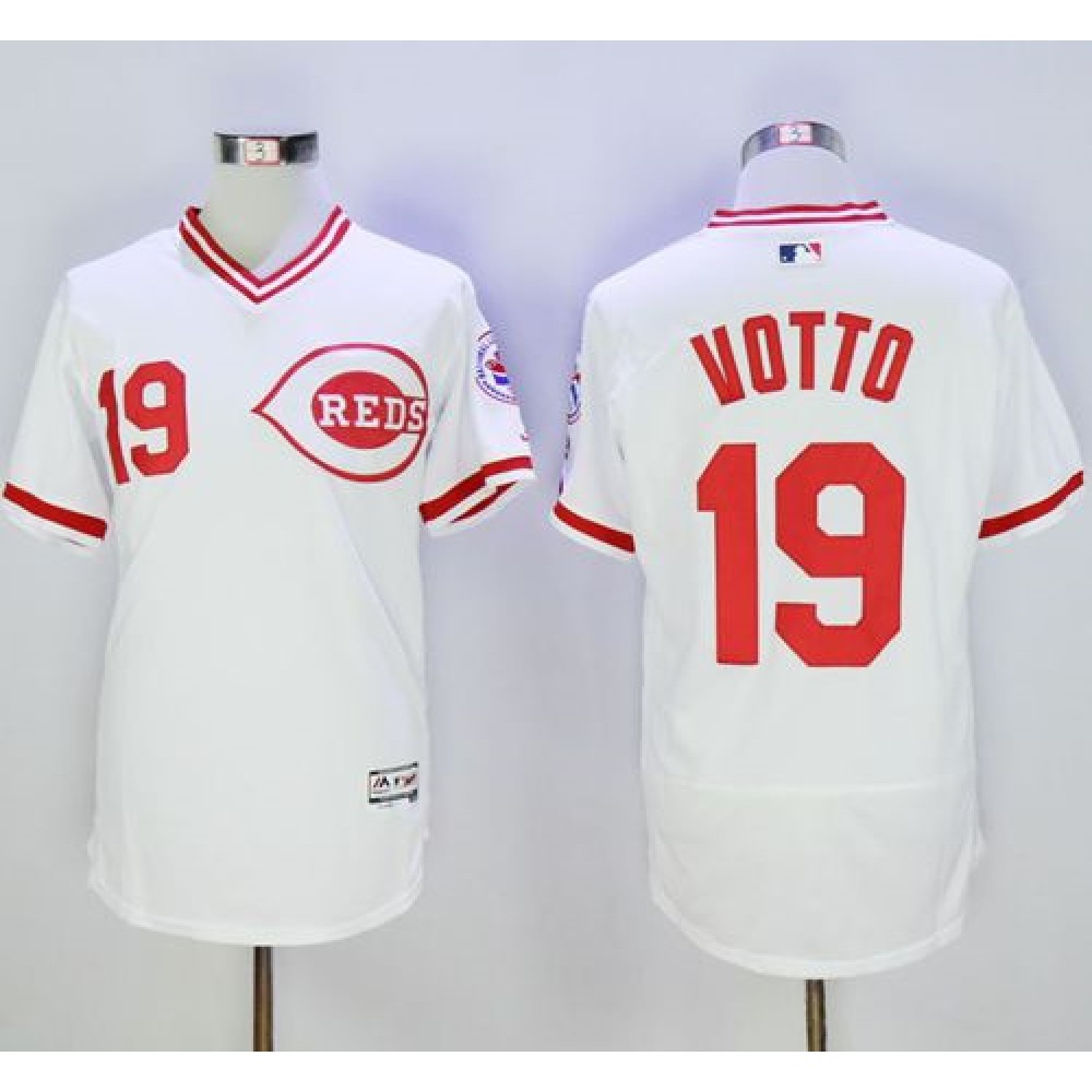 Reds #19 Joey Votto White Flexbase Authentic Collection Cooperstown Stitched MLB Jersey