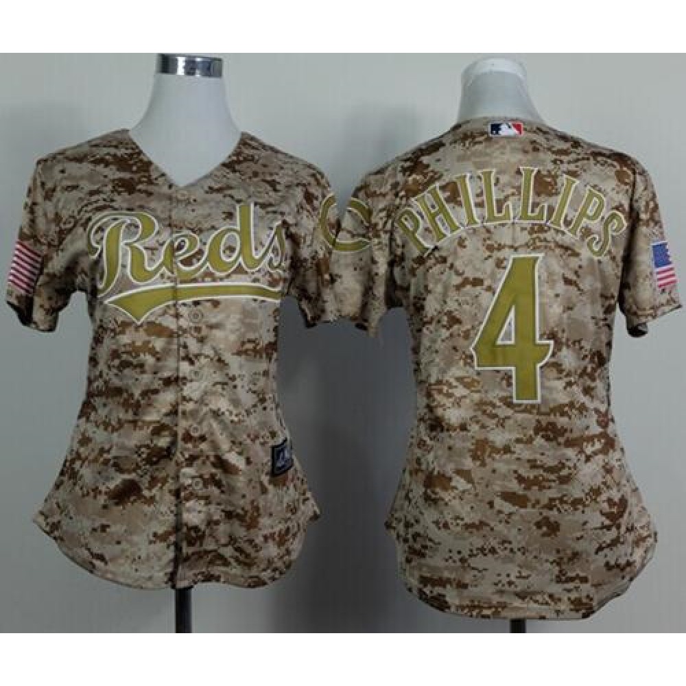 Reds #4 Brandon Phillips Camo Women's Alternate Cool Base Stitched MLB Jersey