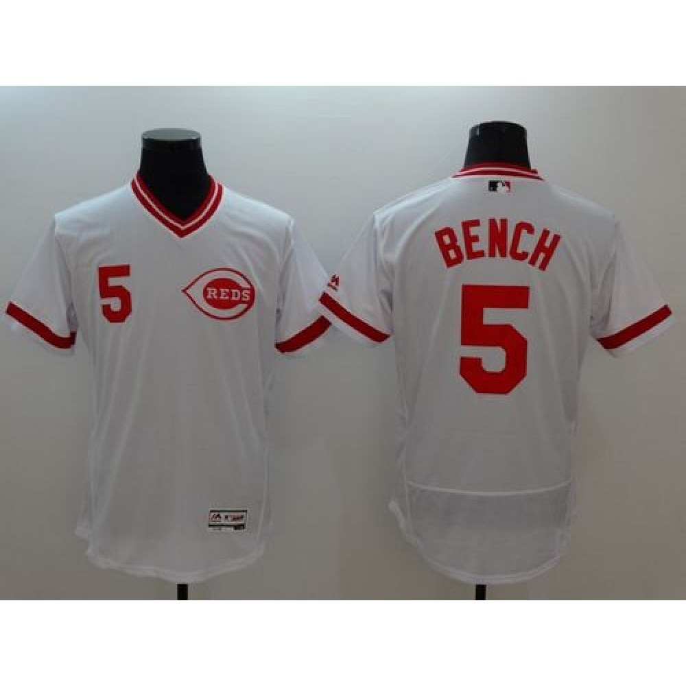 Reds #5 Johnny Bench White Flexbase Authentic Collection Cooperstown Stitched MLB Jersey