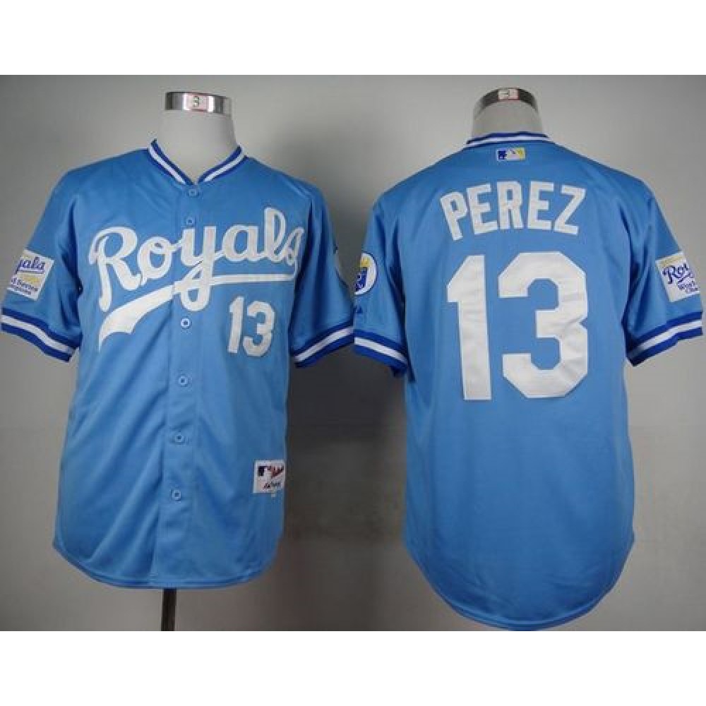 Royals #13 Salvador Perez Light Blue 1985 Turn Back The Clock Stitched MLB Jersey