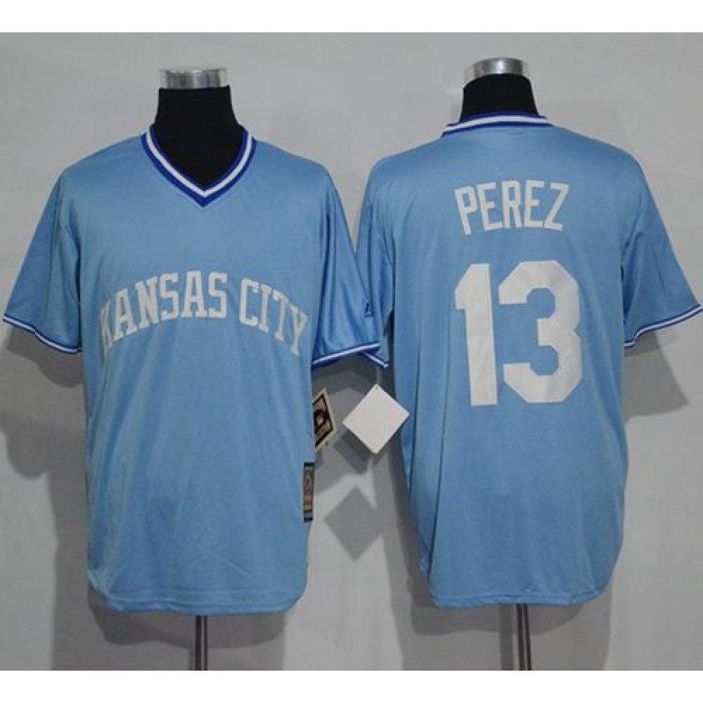 Royals #13 Salvador Perez Light Blue Cooperstown Stitched MLB Jersey