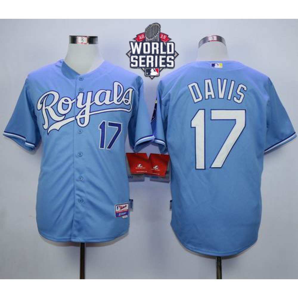 Royals #17 Wade Davis Light Blue Alternate 1 Cool Base W/2015 World Series Patch Stitched MLB Jersey