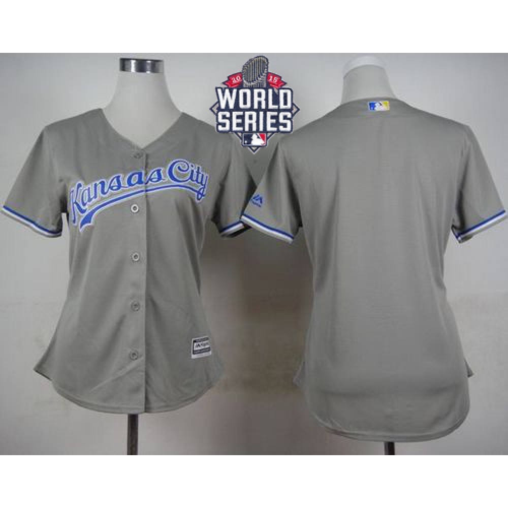 Royals Blank Grey Road W/2015 World Series Patch Women's Stitched MLB Jersey