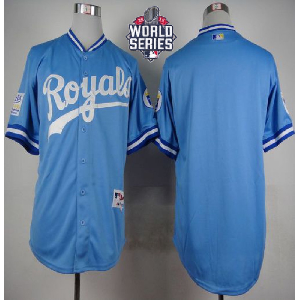 Royals Blank Light Blue 1985 Turn Back The Clock W/2015 World Series Patch Stitched MLB Jersey