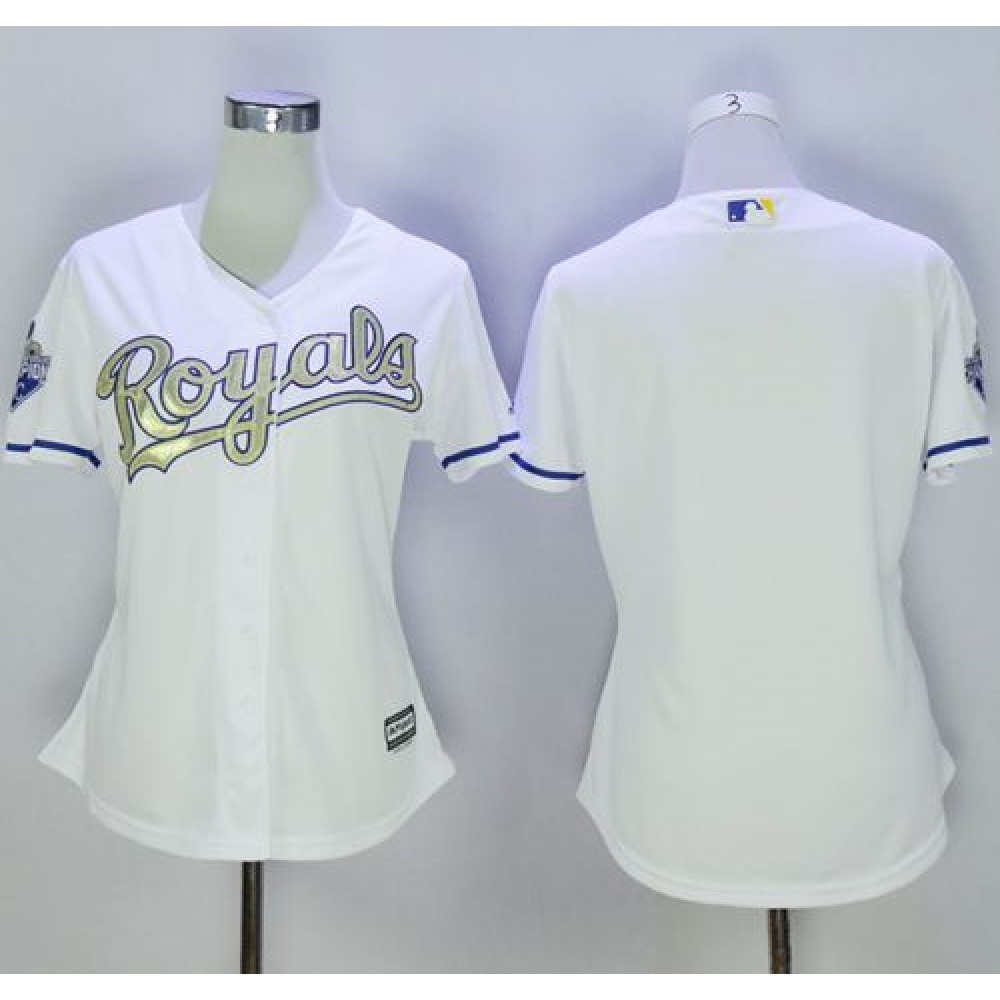 Royals Blank White Women's 2015 World Series Champions Gold Program Cool Base Stitched MLB Jersey