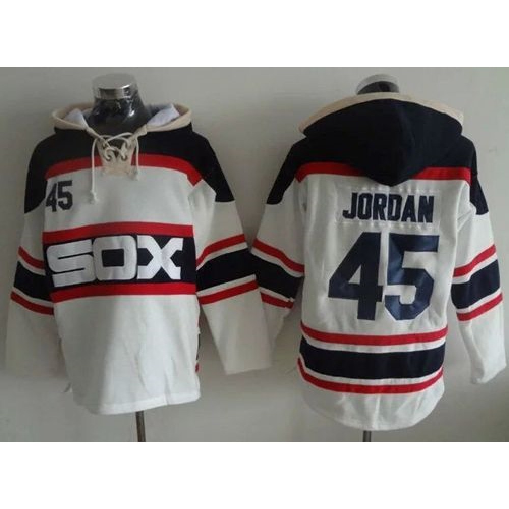 White Sox #45 Michael Jordan White Sawyer Hooded Sweatshirt Alternate Home MLB Hoodie