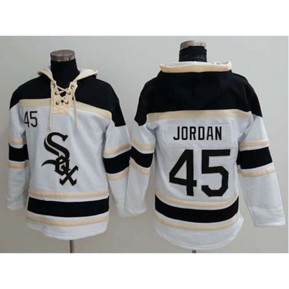 White Sox #45 Michael Jordan White Sawyer Hooded Sweatshirt MLB Hoodie