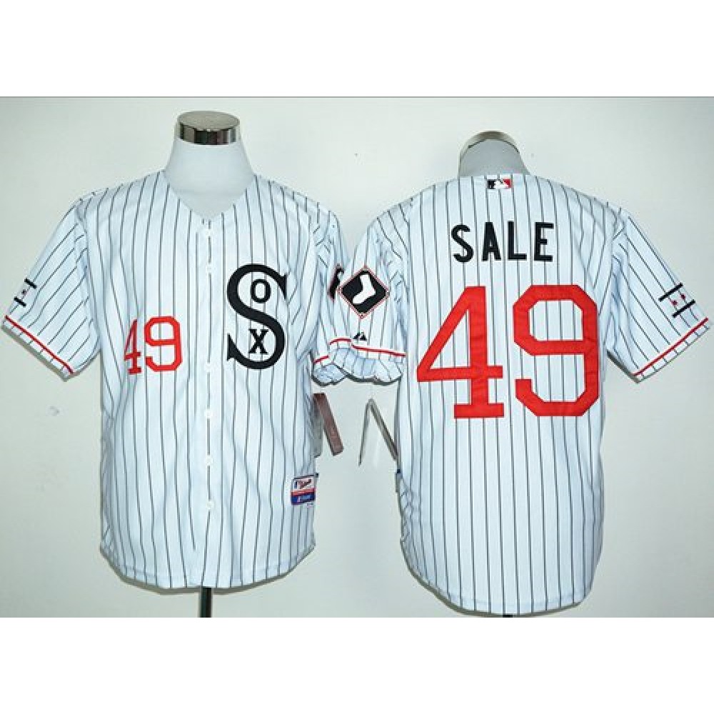 White Sox #49 Chris Sale White(Black Strip) Cooperstown Stitched MLB Jersey