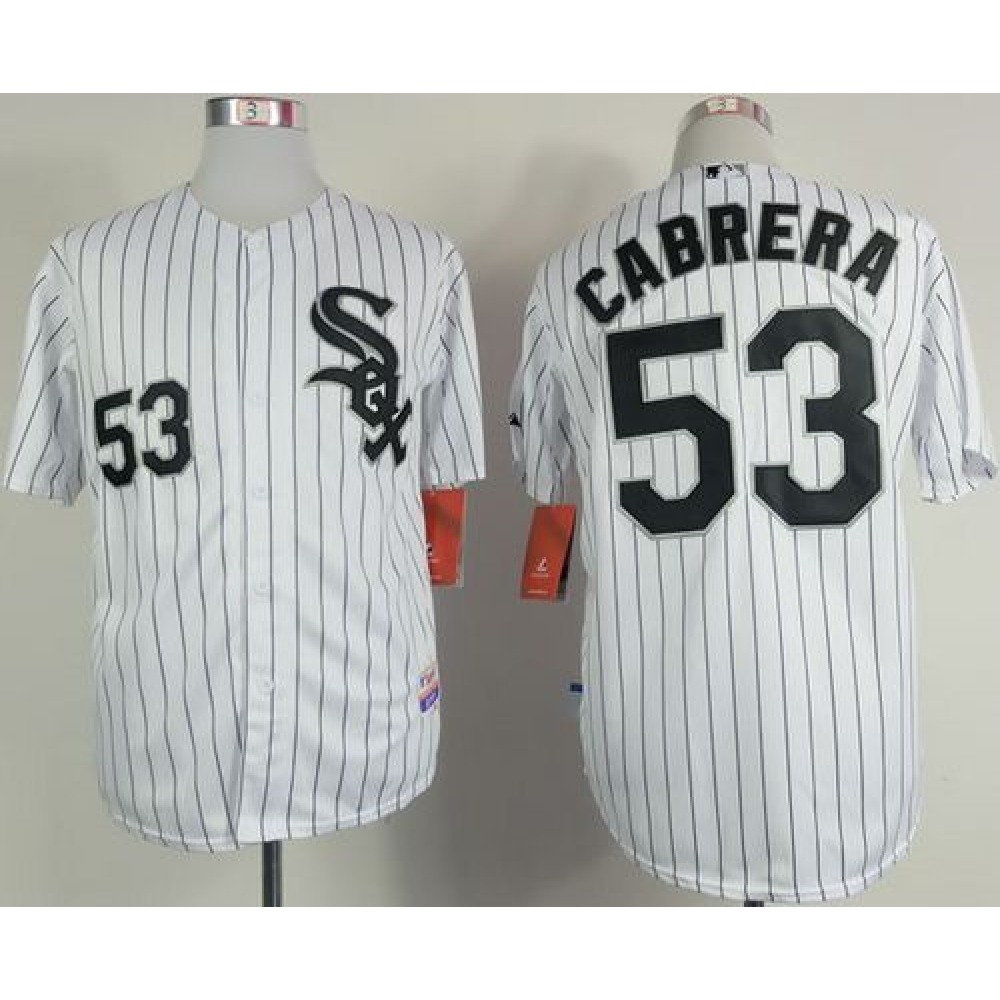 White Sox #53 Melky Cabrera White Black Strip Stitched MLB Jersey