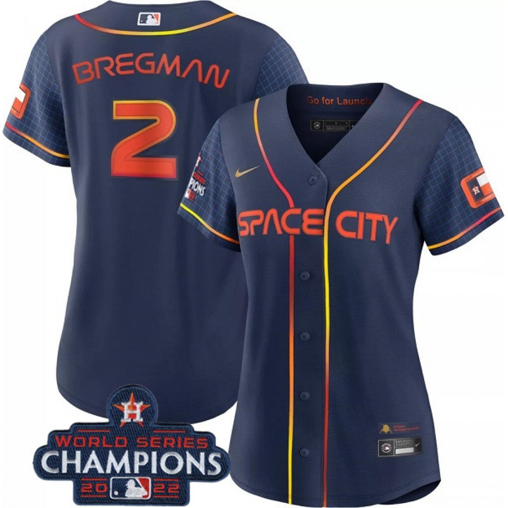 Women's Houston Astros #2 Alex Bregman Navy 2022 World Series Champions City Connect Stitched Baseball Jersey(Run Small)
