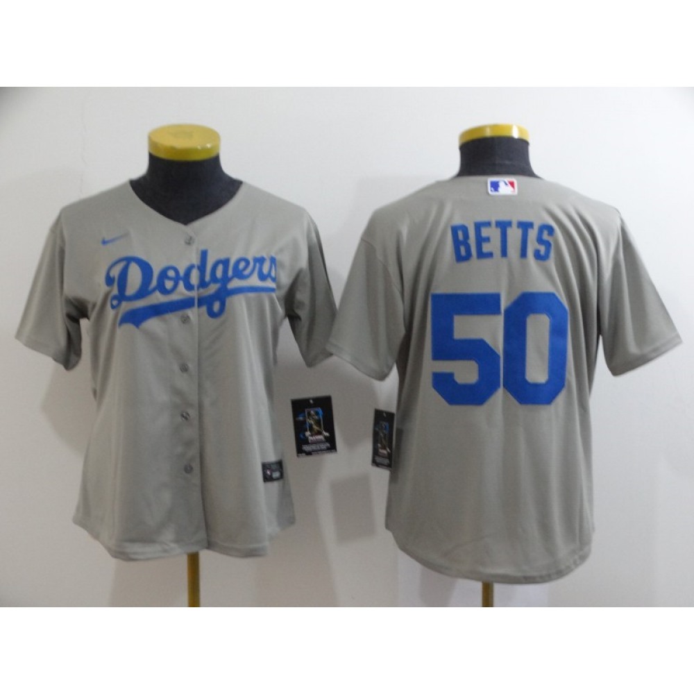 Women's Los Angeles Dodgers #50 Mookie Betts Grey Cool Base Stitched MLB Jersey(Run Small)
