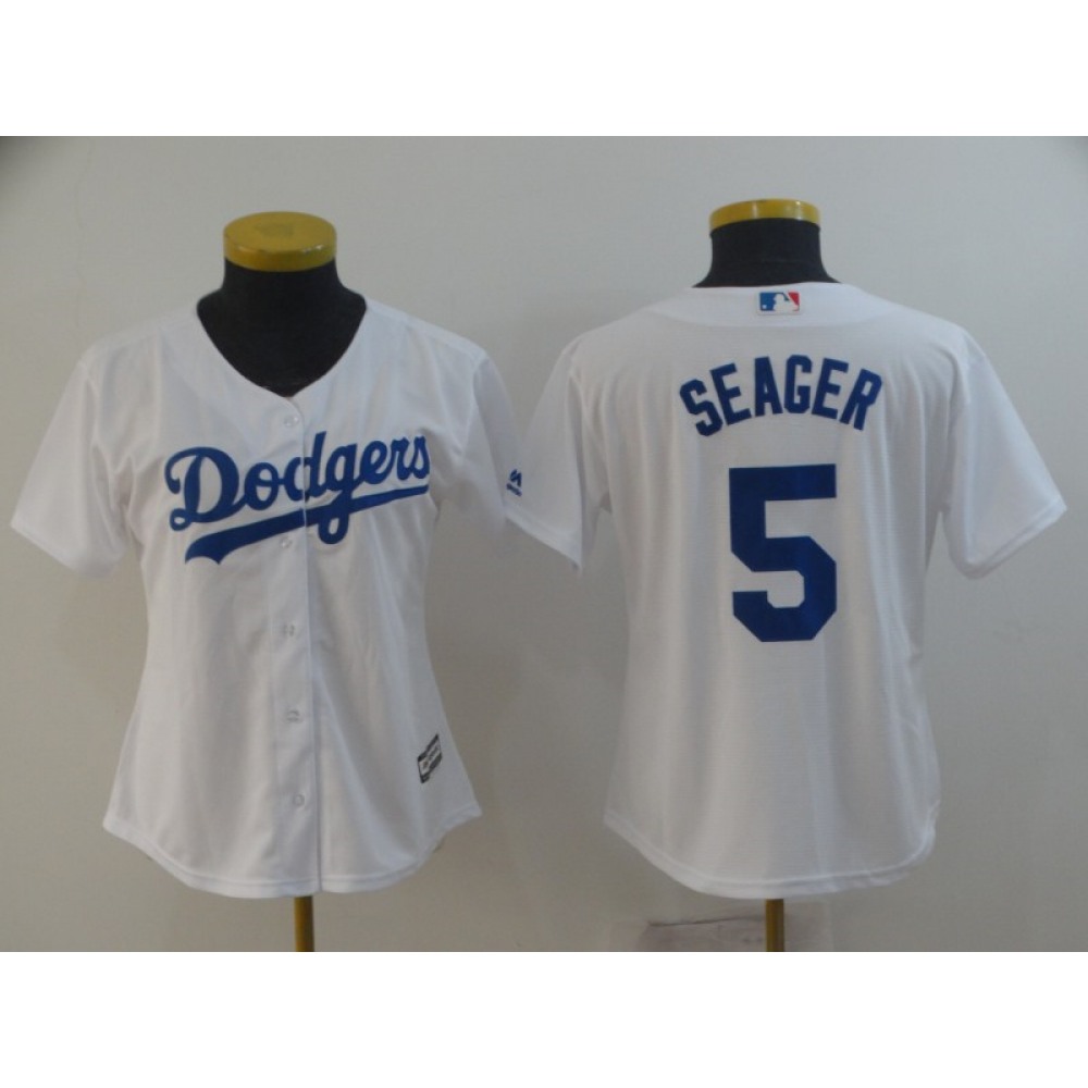 Women's Los Angeles Dodgers #5 Corey Seager White Cool Base Stitched MLB Jersey(Run Small)