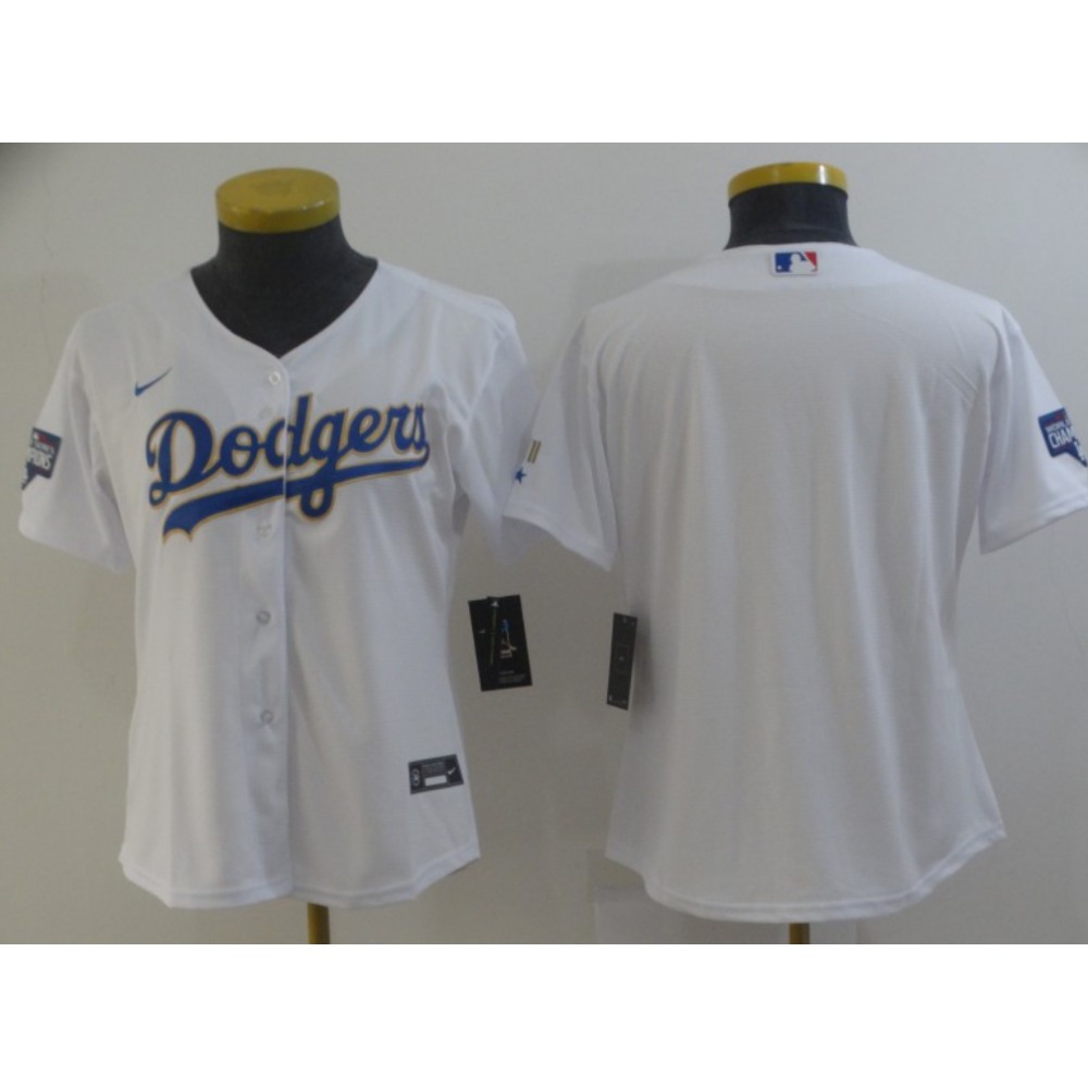 Women's Los Angeles Dodgers Blank White Gold Championship Cool Base Stitched Jersey(Run Small)