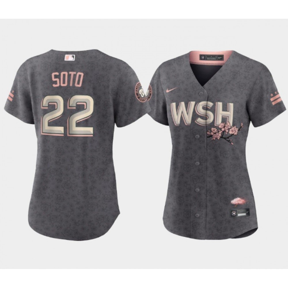 Women's Washington Nationals #22 Juan Soto 2022 Grey City Connect Cherry Blossom Stitched Jersey(Run Small)