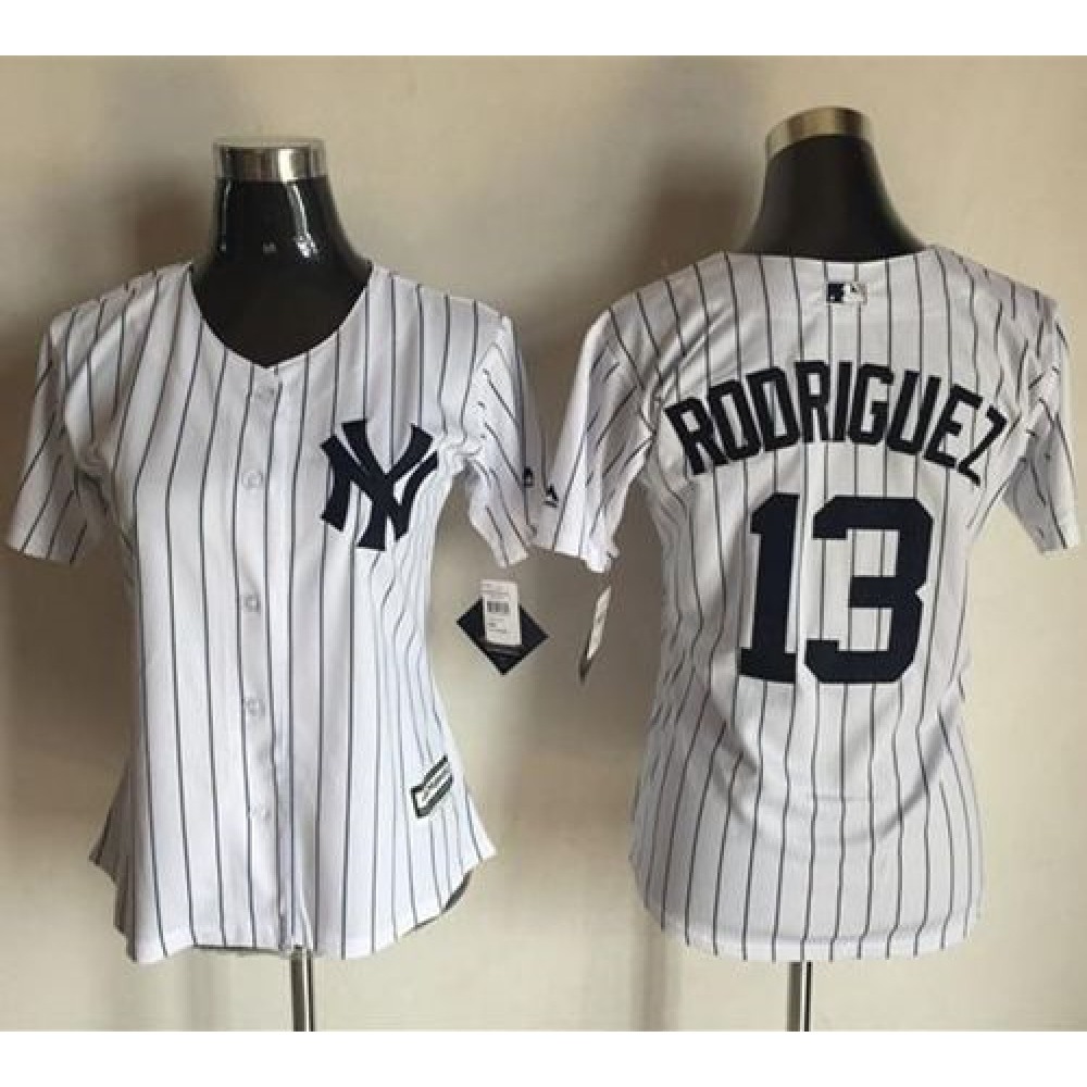 Yankees #13 Alex Rodriguez White Strip Women's Fashion Stitched MLB Jersey