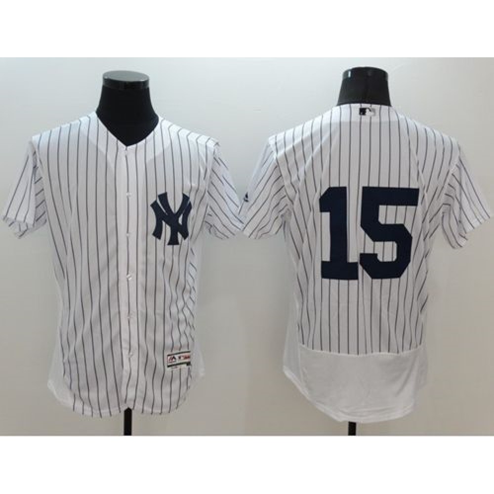 Yankees #15 Thurman Munson White Strip Flexbase Authentic Collection Stitched MLB Jersey