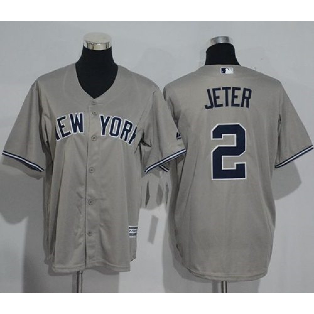 Yankees #2 Derek Jeter Grey Name Back Stitched Youth MLB Jersey