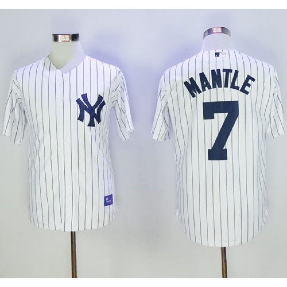 Yankees #7 Mickey Mantle White Name On Back 75TH Stitched MLB Jersey