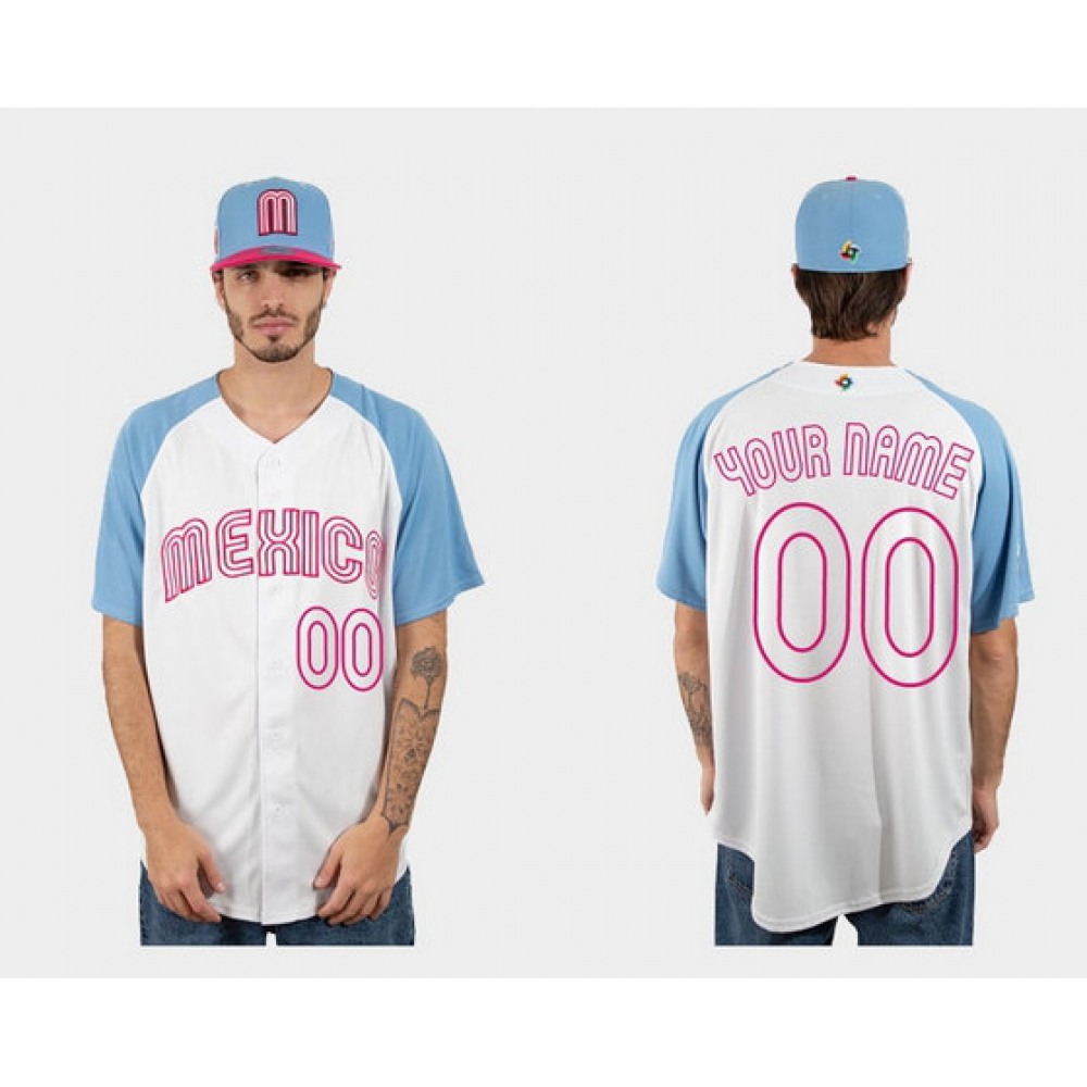 Youth Mexico Baseball ACTIVE PLAYER Custom White Blue 2023 World Baseball Classic Stitched Jersey