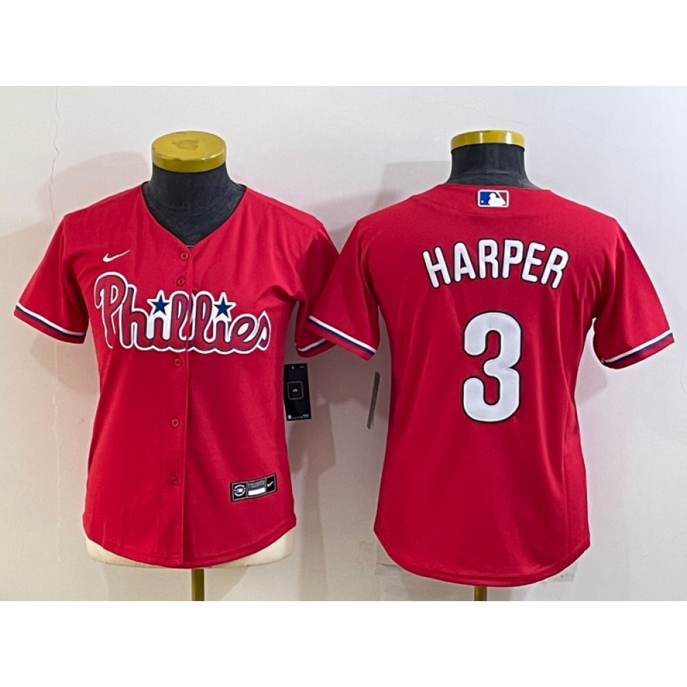 Youth Philadelphia Phillies #3 Bryce Harper Red Cool Base Stitched Baseball Jersey