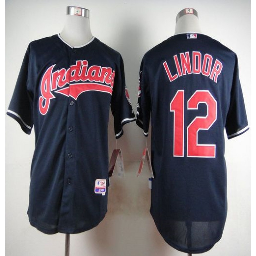 indians #12 Francisco Lindor Navy Blue Cool Base Stitched MLB Jersey