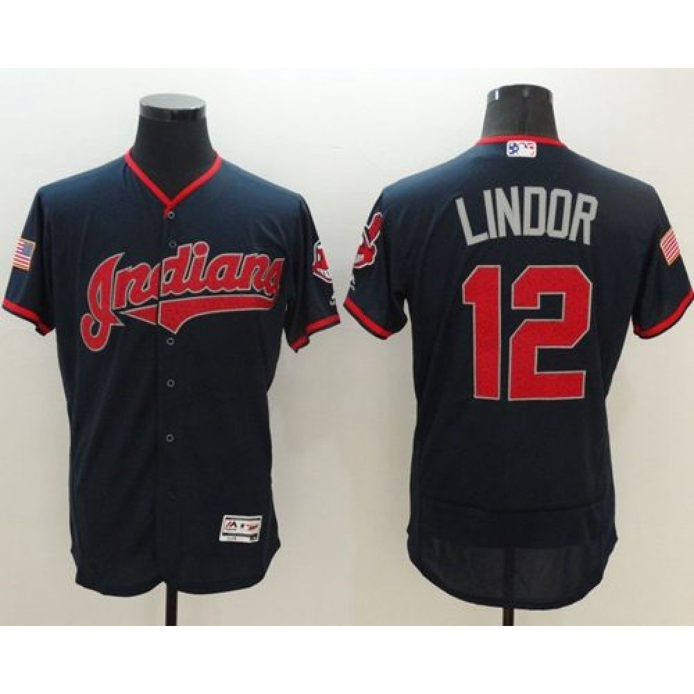 indians #12 Francisco Lindor Navy Blue Fashion Stars & Stripes Flexbase Authentic Stitched MLB Jersey