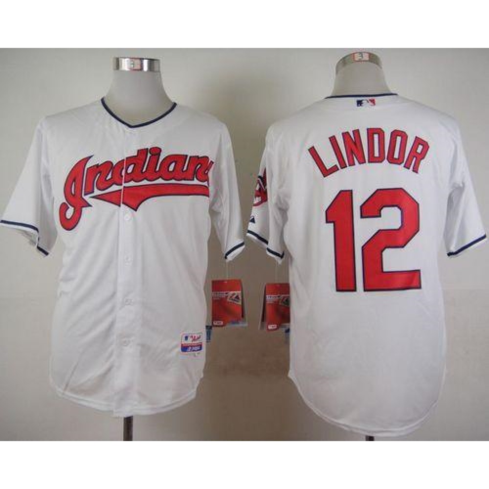 indians #12 Francisco Lindor White Cool Base Stitched MLB Jersey