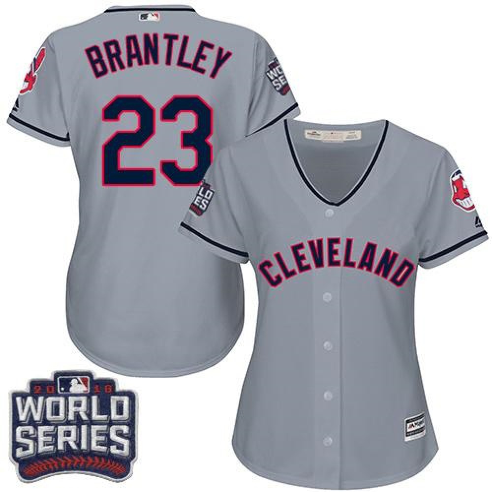 indians #23 Michael Brantley Grey 2016 World Series Bound Women's Road Stitched MLB Jersey