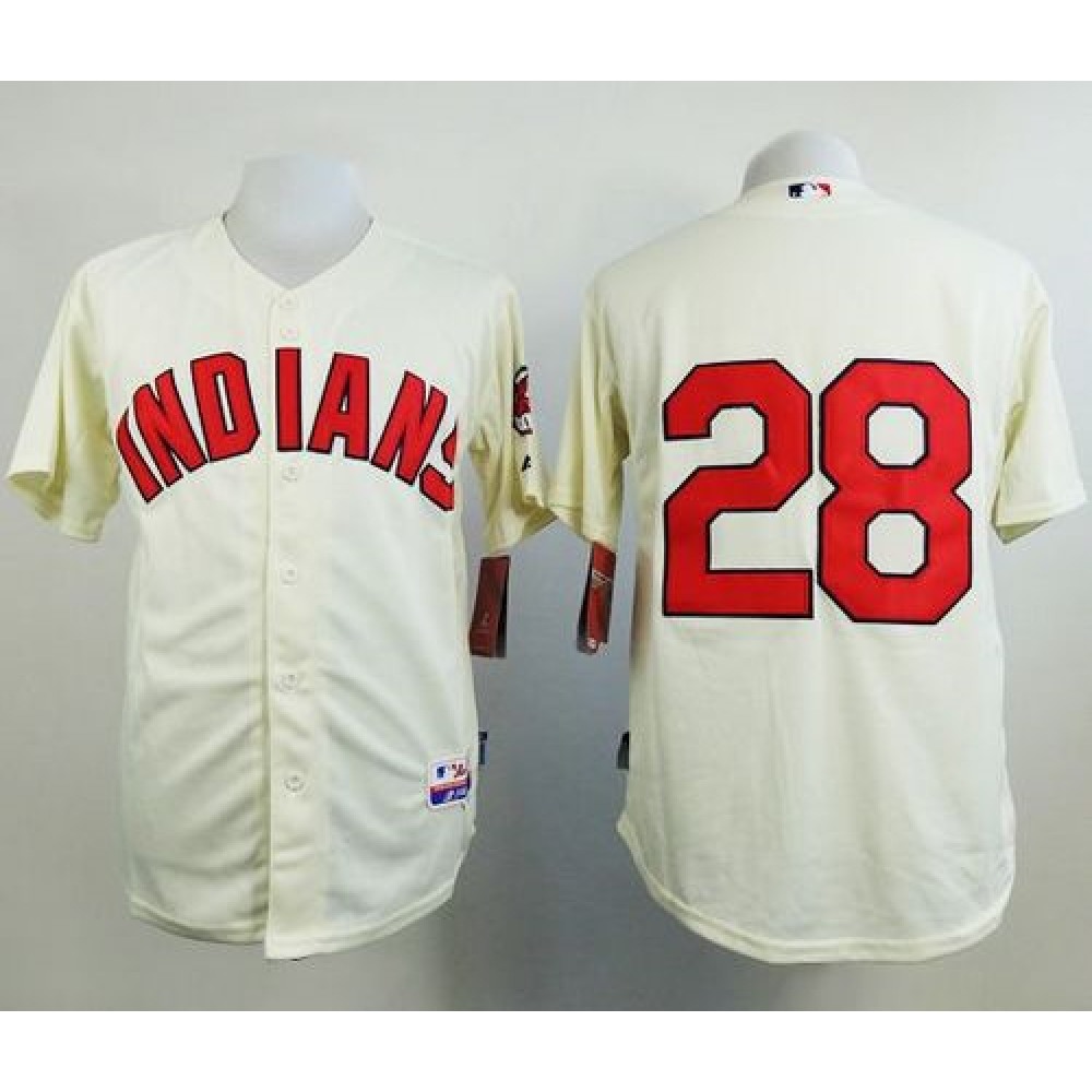 indians #28 Corey Kluber Cream Cool Base Stitched MLB Jersey