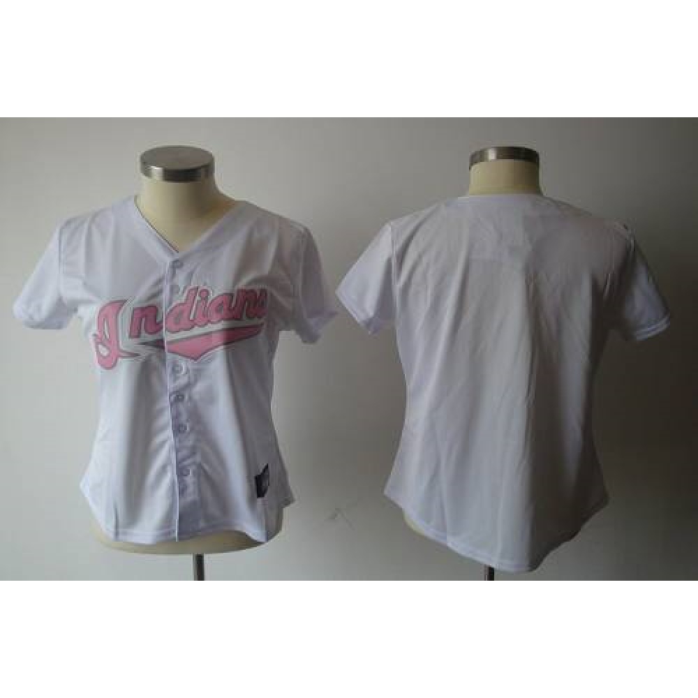 indians Blank White With Pink No. Women's Fashion Stitched MLB Jersey