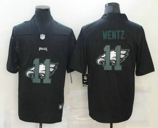 Men's Philadelphia Eagles #11 Carson Wentz Black 2020 Shadow Logo Vapor Untouchable Stitched NFL Nike Limited Jersey