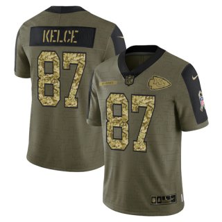 Men's Olive Kansas City Chiefs #87 Travis Kelce 2021 Camo Salute To Service Limited Stitched Jersey