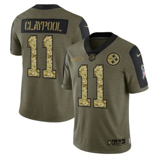 Men's Olive Pittsburgh Steelers #11 Chase Claypool 2021 Camo Salute To Service Limited Stitched Jersey