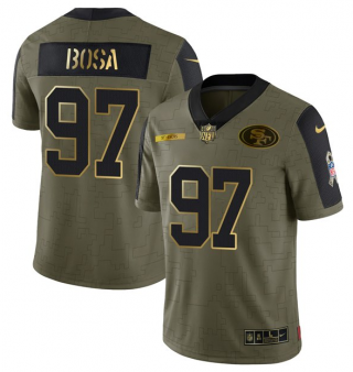 Men's Olive San Francisco 49ers #97 Nick Bosa 2021 Camo Salute To Service Golden Limited Stitched Jersey