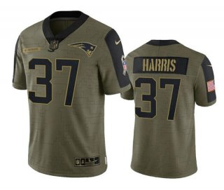 Men's New England Patriots #37 Damien Harris Olive 2021 Salute To Service Limited Stitched Jersey