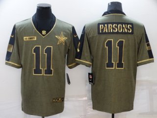 Men's Dallas Cowboys #11 Micah Parsons Olive 2021 Salute To Service Golden Limited Stitched Jersey