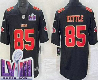 Men's San Francisco 49ers #85 George Kittle Limited Black Fashion LVIII Super Bowl Vapor Jersey