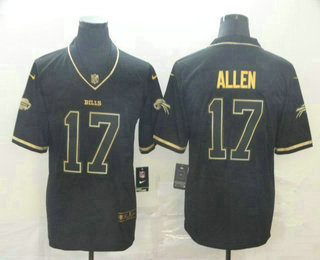 Men's Buffalo Bills #17 Josh Allen Black 100th Season Golden Edition Jersey