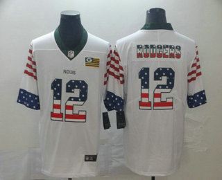 Men's Green Bay Packers #12 Aaron Rodgers White Independence Day Stars Stripes Jersey