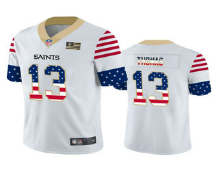 Men's New Orleans Saints #13 Michael Thomas White Independence Day Stars Stripes Jersey