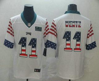 Men's Philadelphia Eagles #11 Carson Wentz White Independence Day Stars Stripes Jersey