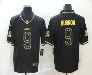 Men's Cincinnati Bengals #9 Joe Burrow Black 100th Season Golden Edition Jersey