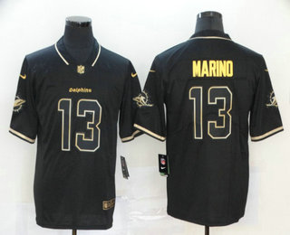 Men's Miami Dolphins #13 Dan Marino Black 100th Season Golden Edition Jersey