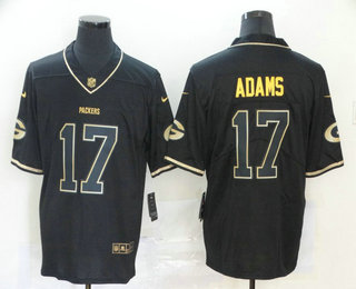 Men's Green Bay Packers #17 Davante Adams Black 100th Season Golden Edition Jersey