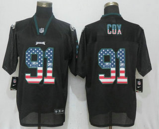 Men's Philadelphia Eagles #91 Fletcher Cox Black USA Flag Fashion Stitched NFL Nike Elite Jersey