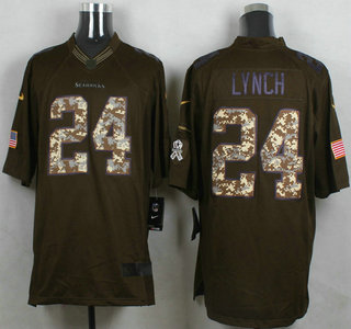 Men's Seattle Seahawks #24 Marshawn Lynch Green Salute to Service 2015 NFL Nike Limited Jersey