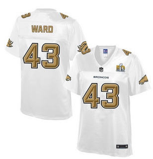 Denver Broncos #43 T. J. Ward Nike All White With Gold 2016 Super Bowl 50 Patch Game Jersey